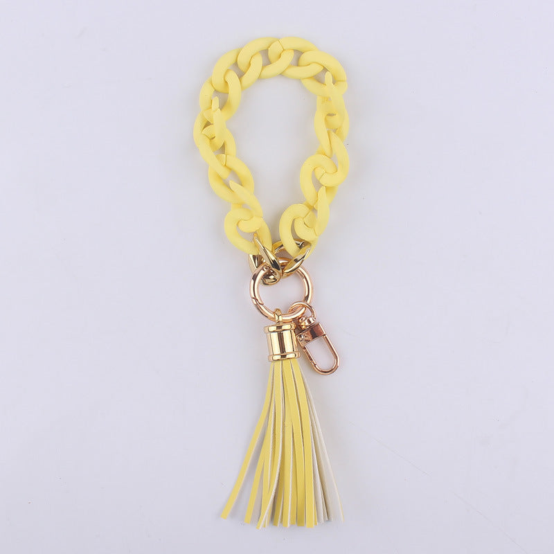 Leather Tassel Acrylic Bracelet Keychain