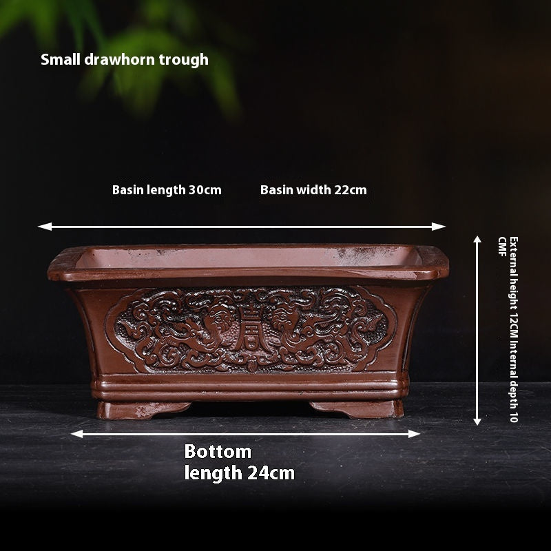 Banyan Flower Pot Purple Sand Relief Pachira Macrocarpa Welcome Pine Happiness Tree Ganoderma Old Pile Extra Large Ceramic Landscape Basin