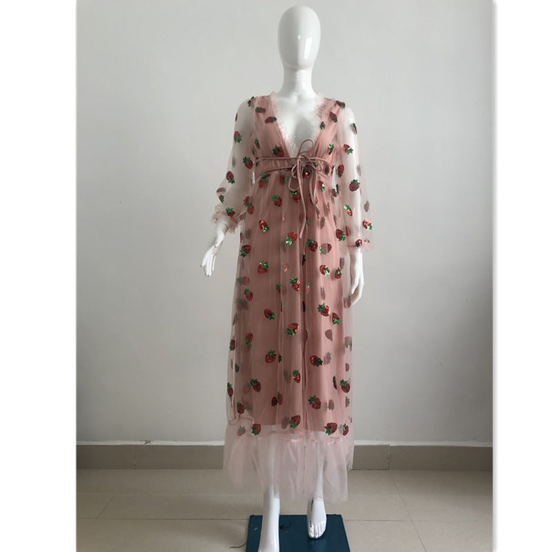 Sequin Embroidery Autumn And Winter Long-sleeved French Dress With Ruffles