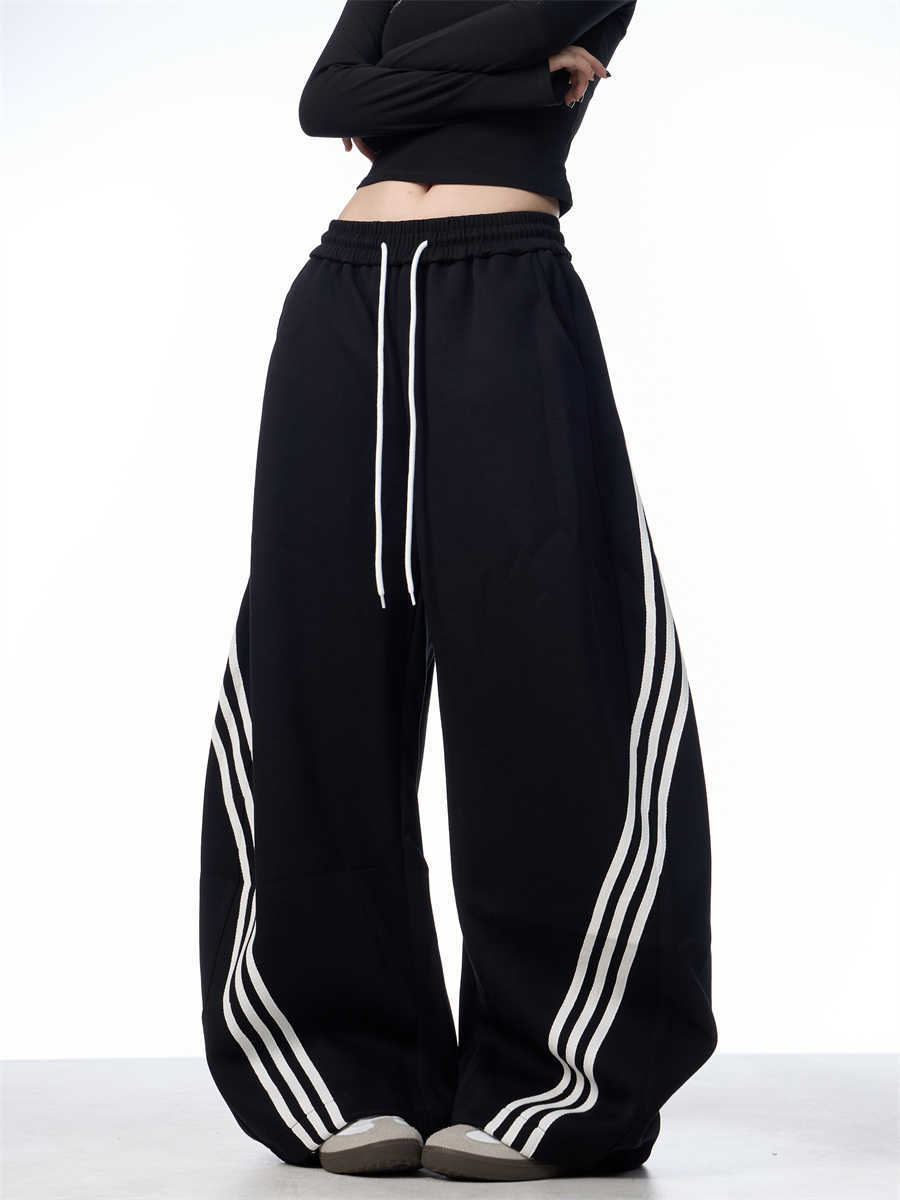 Striped Lace-up Machete Casual Pants Loose Wide-leg Pants