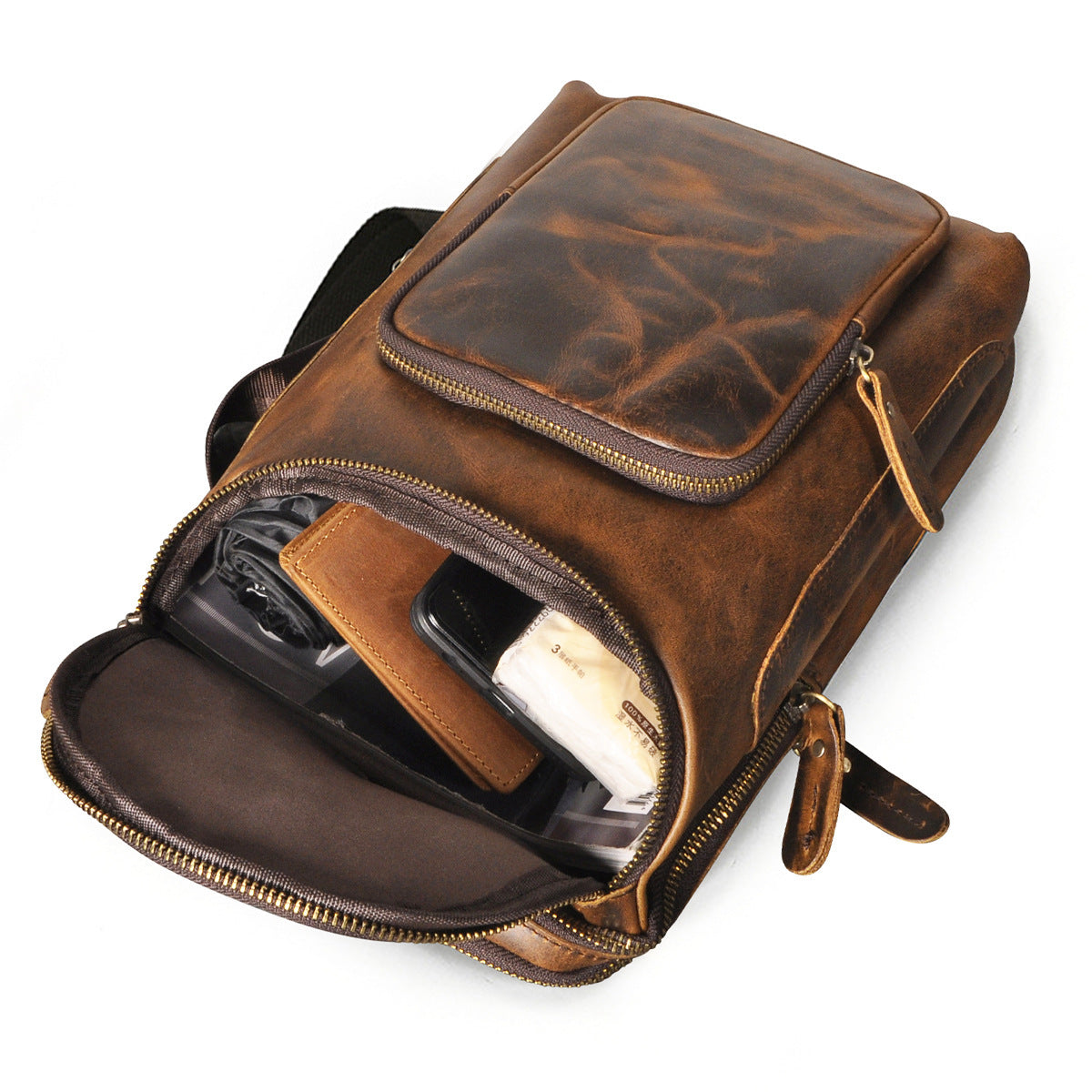 Top Layer Crazy Horse Skin Cowhide Men's Retro Chest Bag