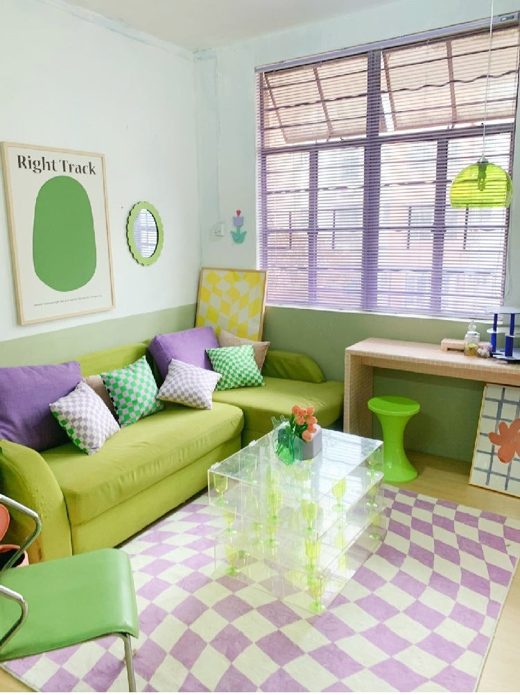 Checkerboard Carpet Living Room Girl Ins Bedroom Purple Plaid Bedside