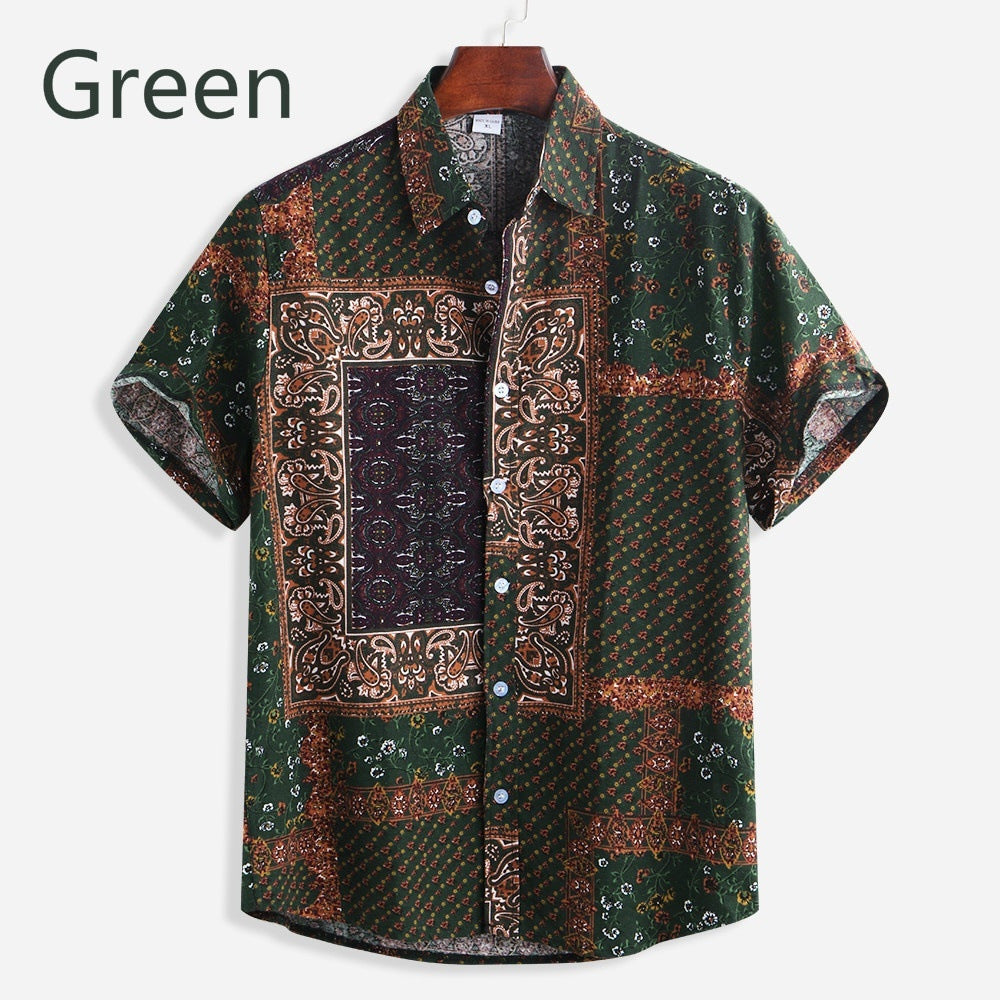 Casual Square Print Short Sleeve Shirt