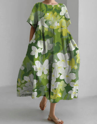 Digital Printing Small Chrysanthemum Women's Short-sleeved Dress