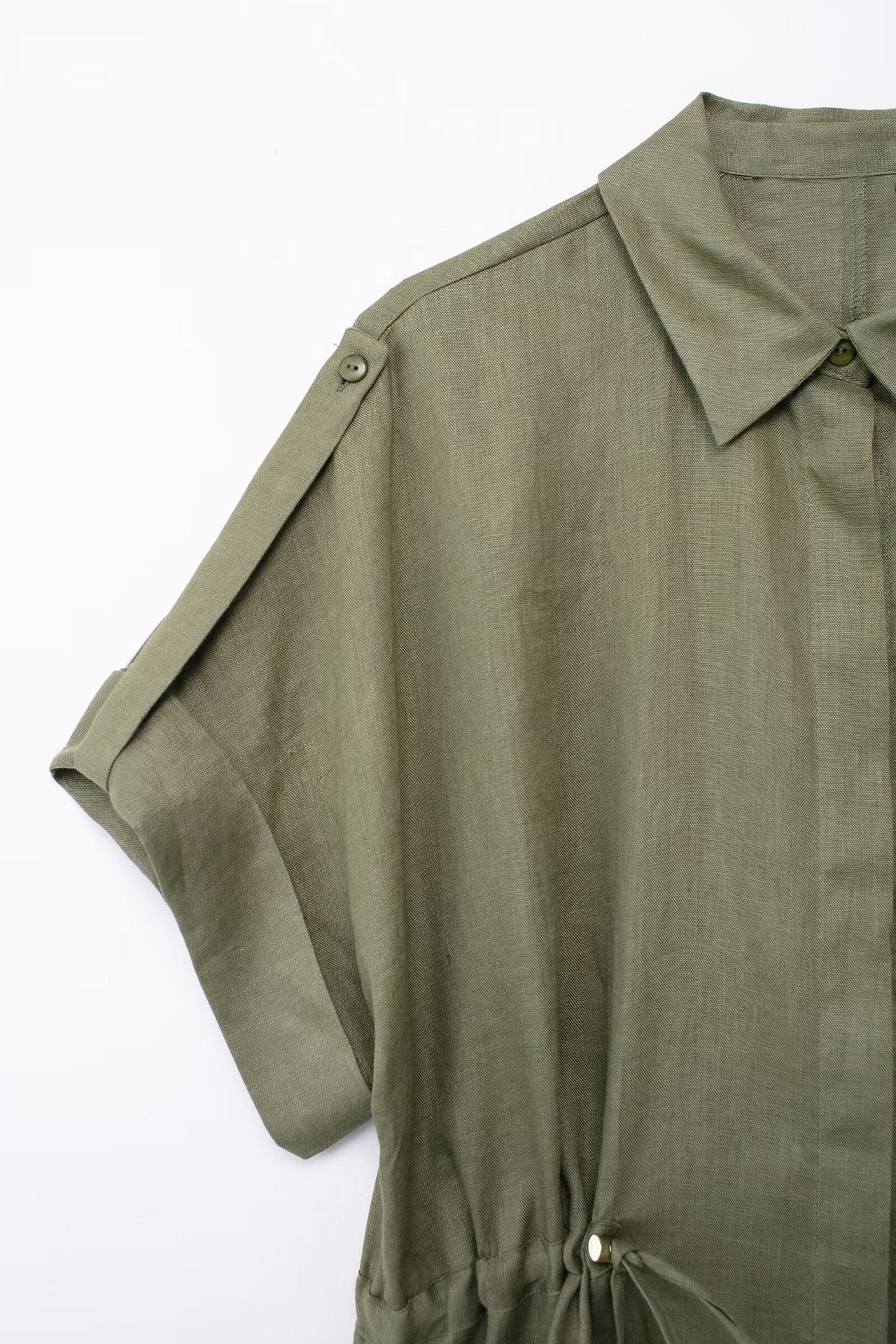 Europe And America Cross Border Women's Linen Adjustable Waist Shirt Straight-leg Pants Suit