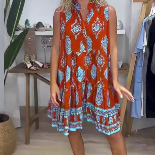 Women's Shirt Collar Sleeveless Long Dress