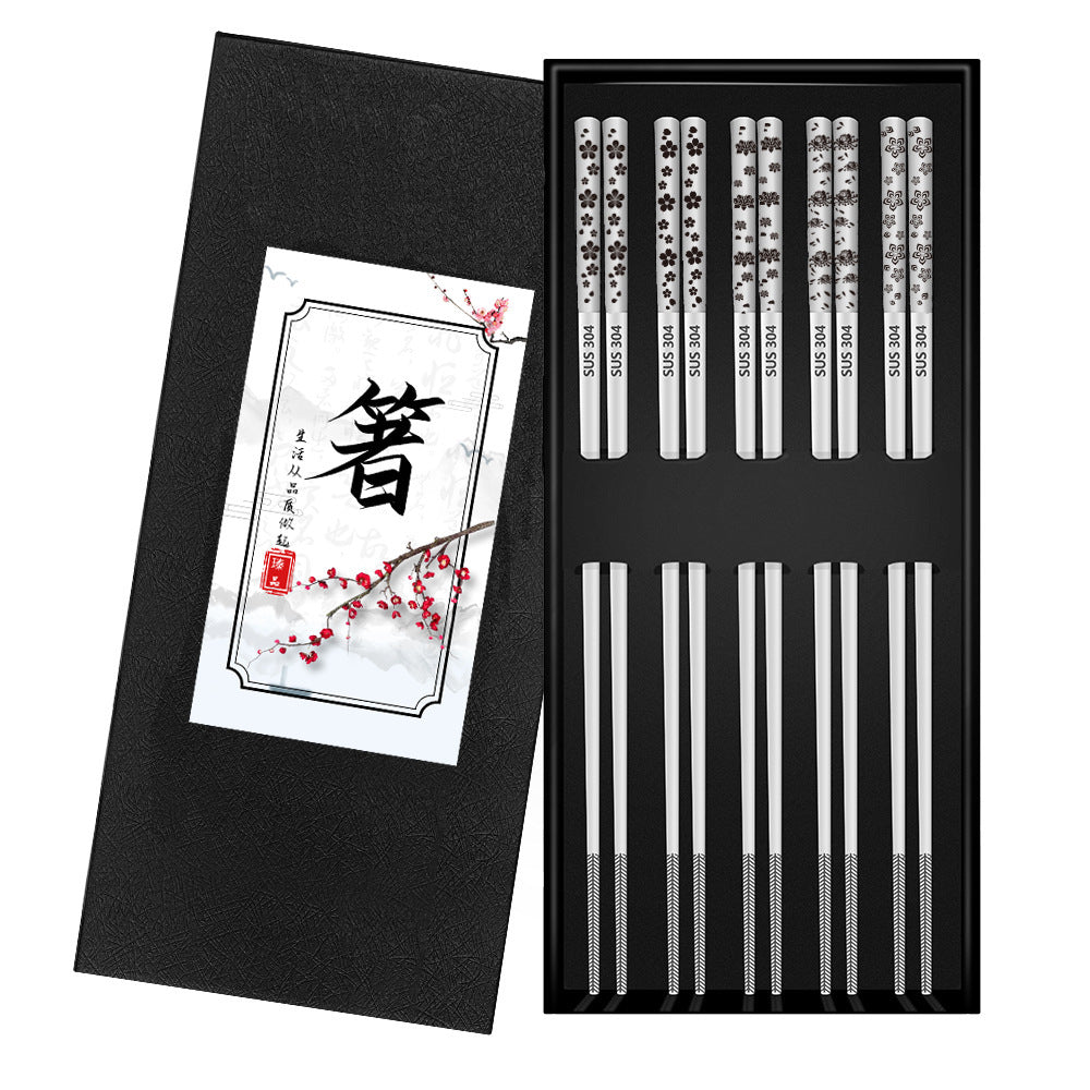304 Stainless Steel Chopsticks Sets Square Non-slip Household Chopsticks