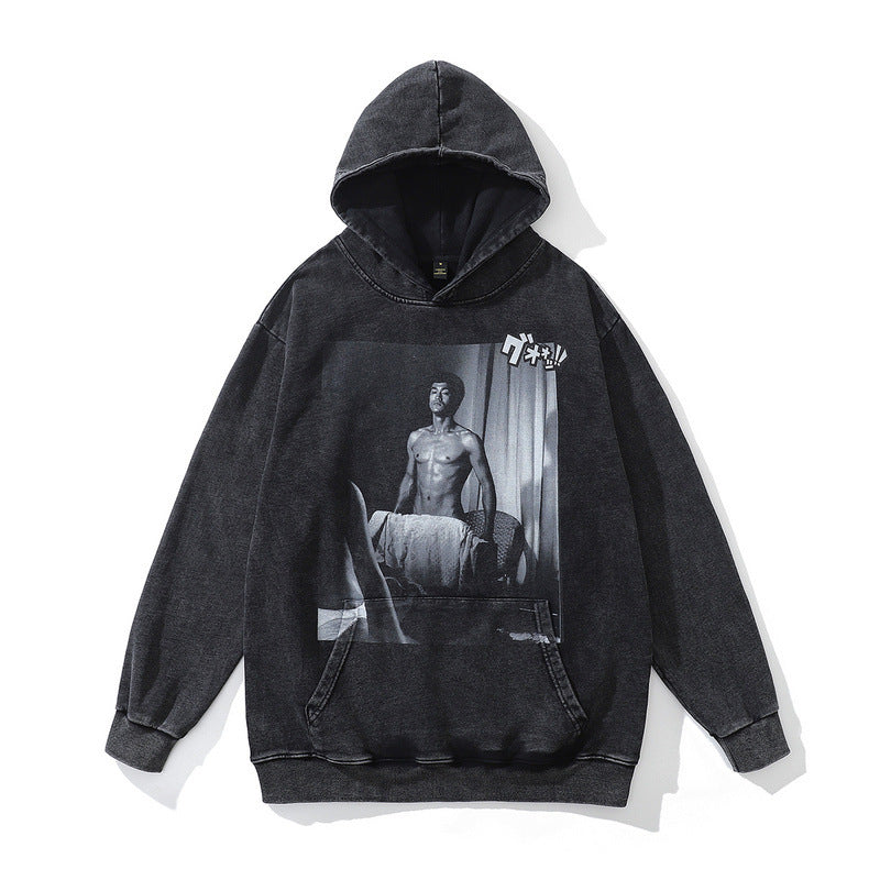 American Hip-hop Worn Wash Hoodie Loose