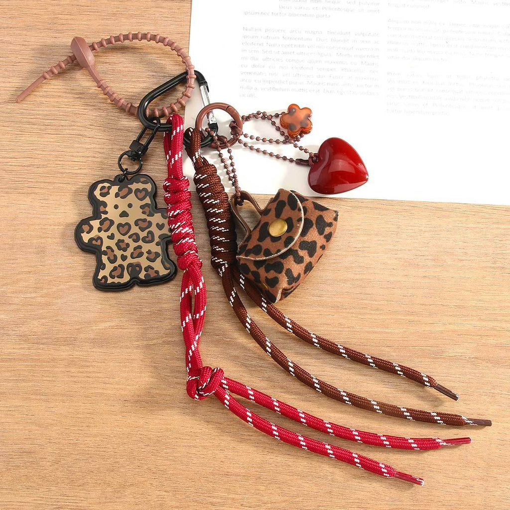 Leather Leopard Print Pouch Keychain Pendant