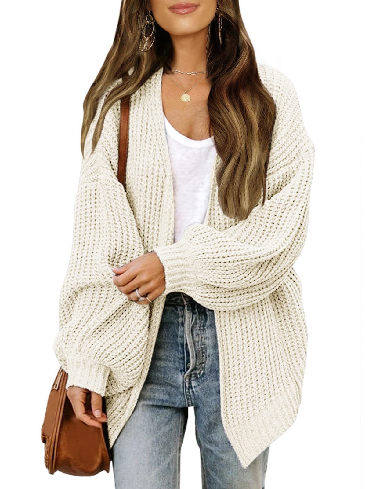 Lantern Sleeve Sweater Women's Coat Coarse Yarn Pocket Knitted Cardigan