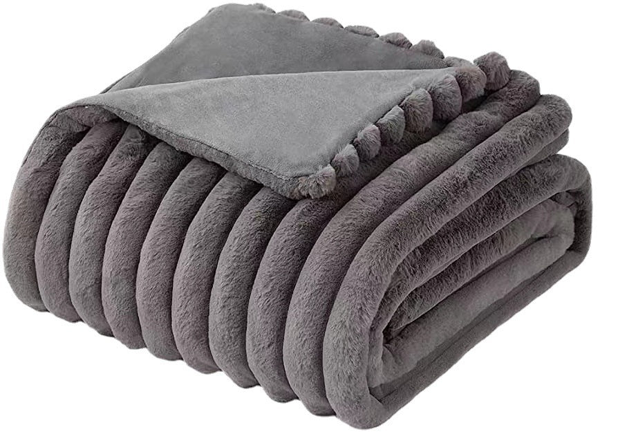 Striped Jacquard Rabbit Fur Blanket