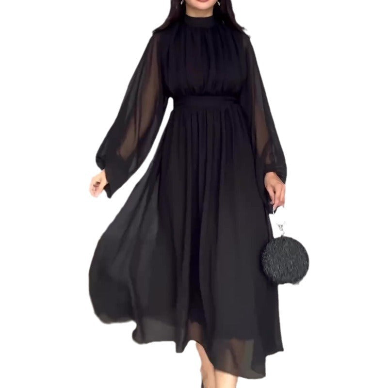 Pure Color Fashion Mesh Patchwork Elegant Dress