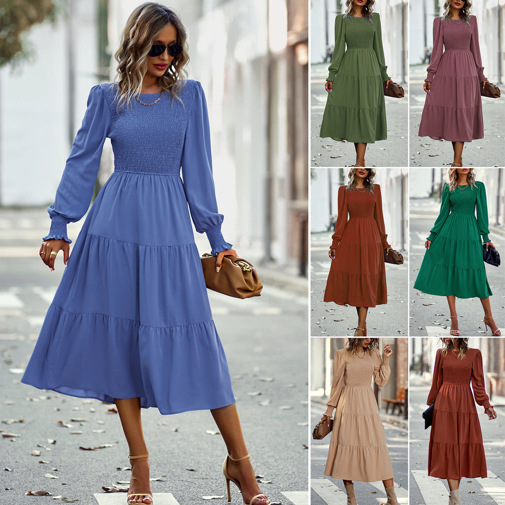 Leisure Vacation Cinched Mid-length Dress Spring And Autumn Women's Clothing