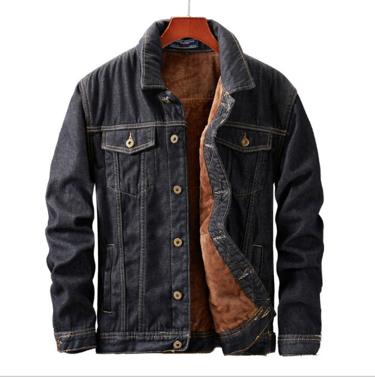 Plush Thick Slim Warm Men's Denim Jacket