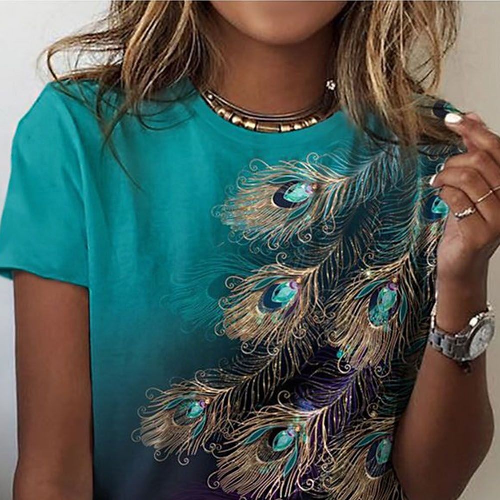 Digital 3D Printing Women's Street Short-sleeved Sports T-shirt Top