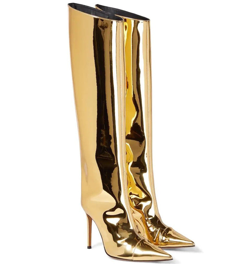 Women's High Heel Pointed Toe Symphony Patent Leather Knee Boots