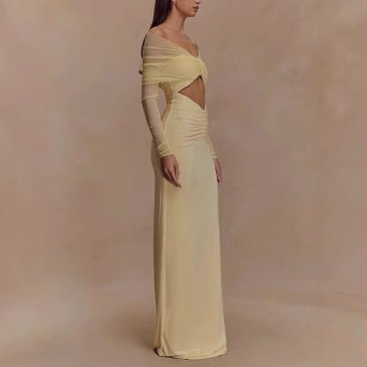 Fashion Mesh Pleated Hollow Out Stitching