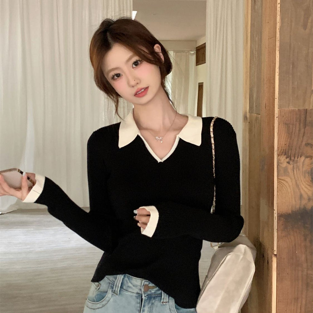 Contrast Color Bottoming Knitwear Casual Sweater