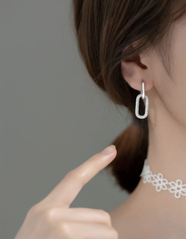 Design Sense Geometric Diamond-studded Ellipse One Type Two Ear Jewelry