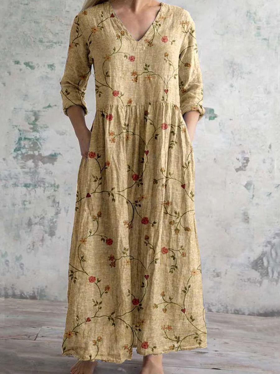 Casual Women's Fashion Floral Print Mid-length Dress