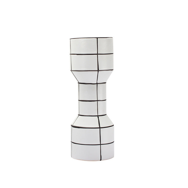 Modern Simple Nordic Creative Home White Ceramic Vase Fashion Stripe Handicraft Ornament Home Decoration