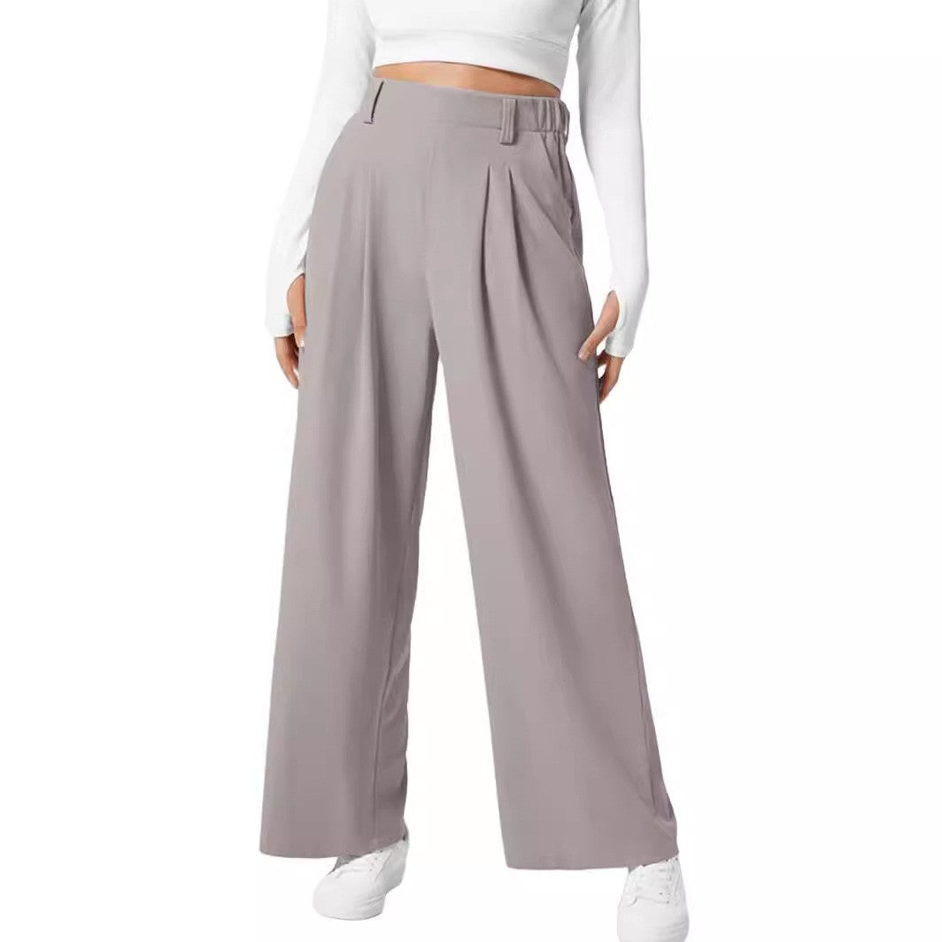 Pure Color Elastic Waist Loose Wide Leg Draping Casual Pants