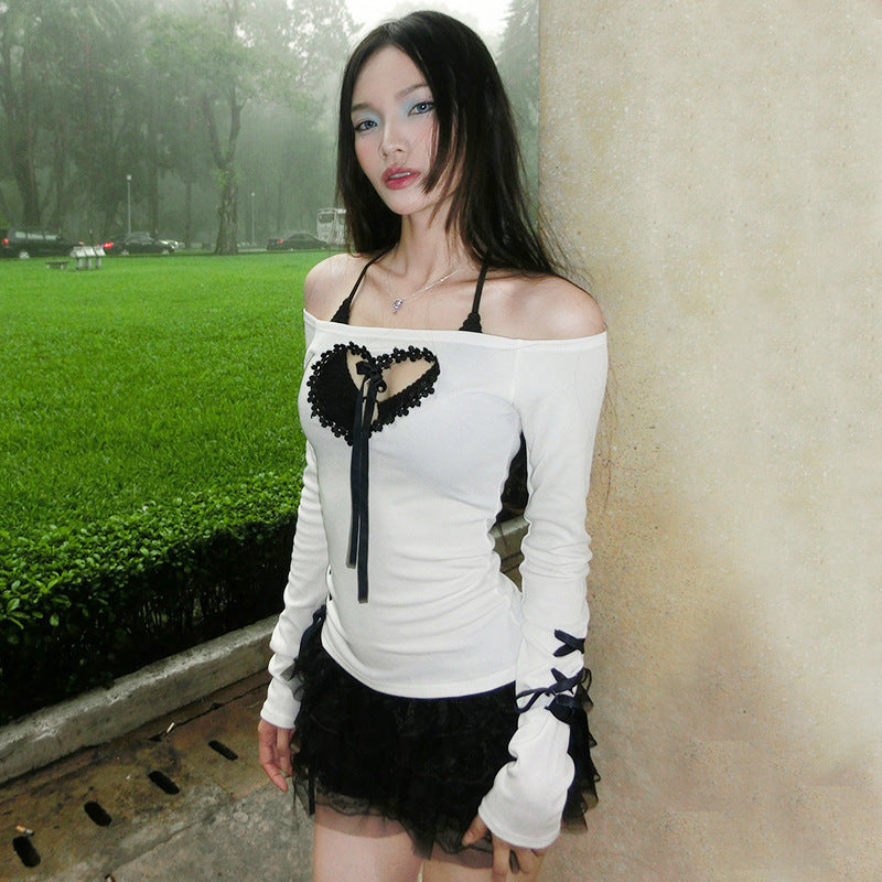 Women's White Polyester Fashion Lace Top