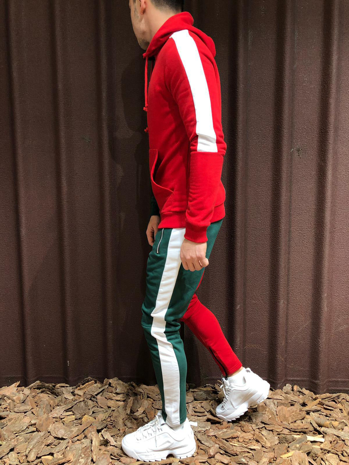 Contrast hooded jacket + pants two-piece suit