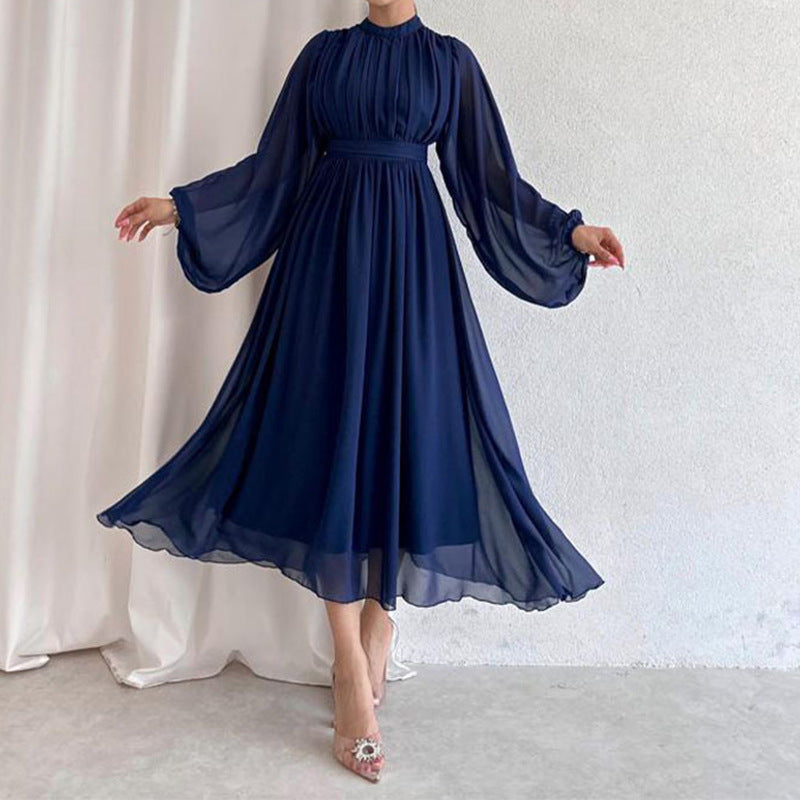 Pure Color Fashion Mesh Patchwork Elegant Dress