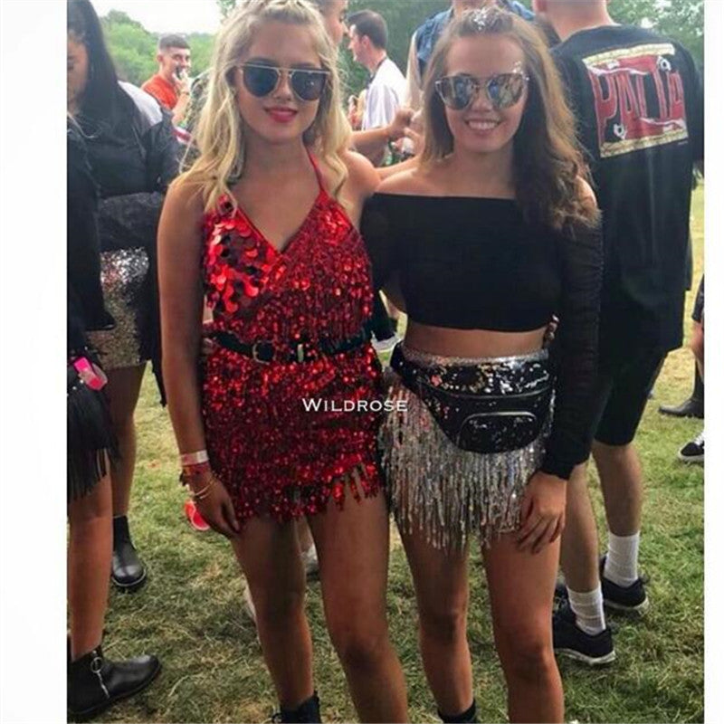 Currency Source Hot Sale Nightclub Women's Show Sequin Fringed Dress