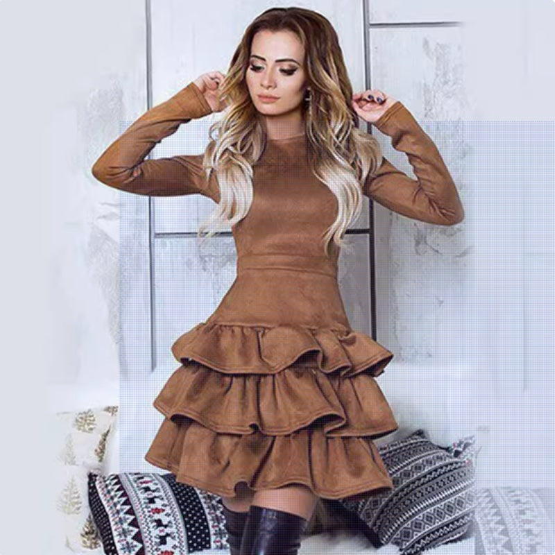 Women's New High Waisted Elastic Suede Dress