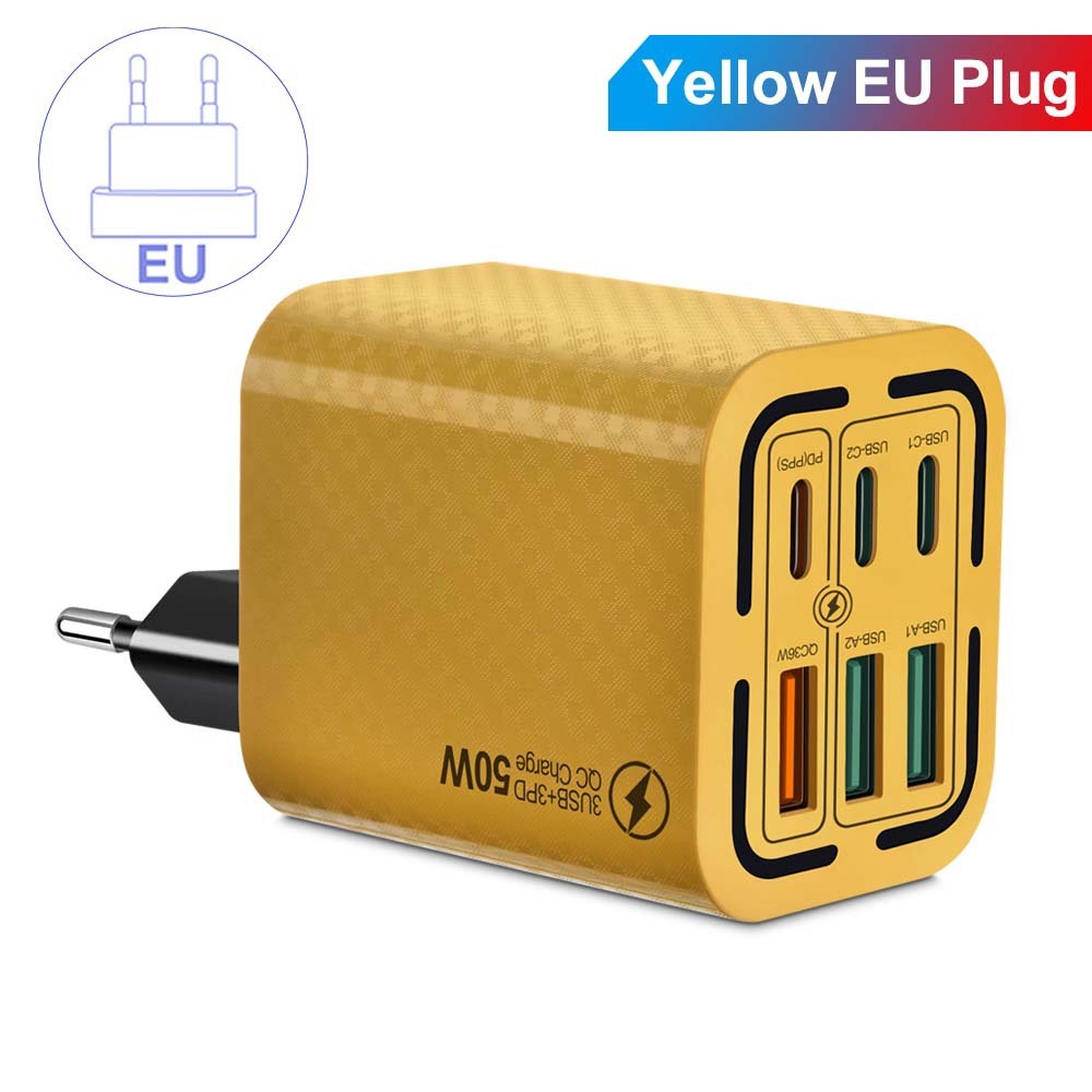 50W 6Ports 3USB 3PD Multi-interface Fast Charging Mobile Phone Charging Plug