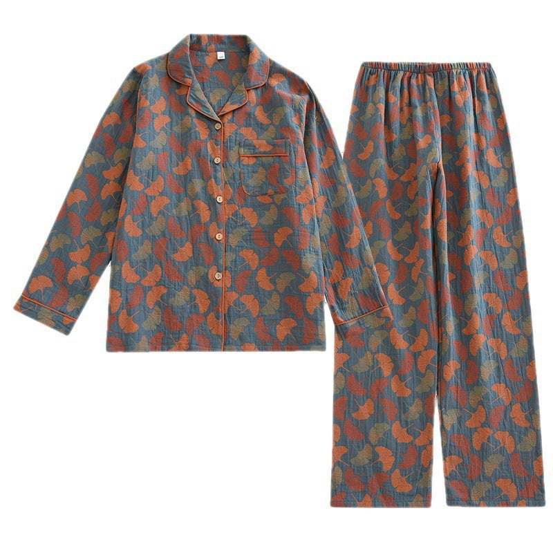 Retro Flower Home Wear Breathable Antique Mom Pajamas Long-sleeve Suit