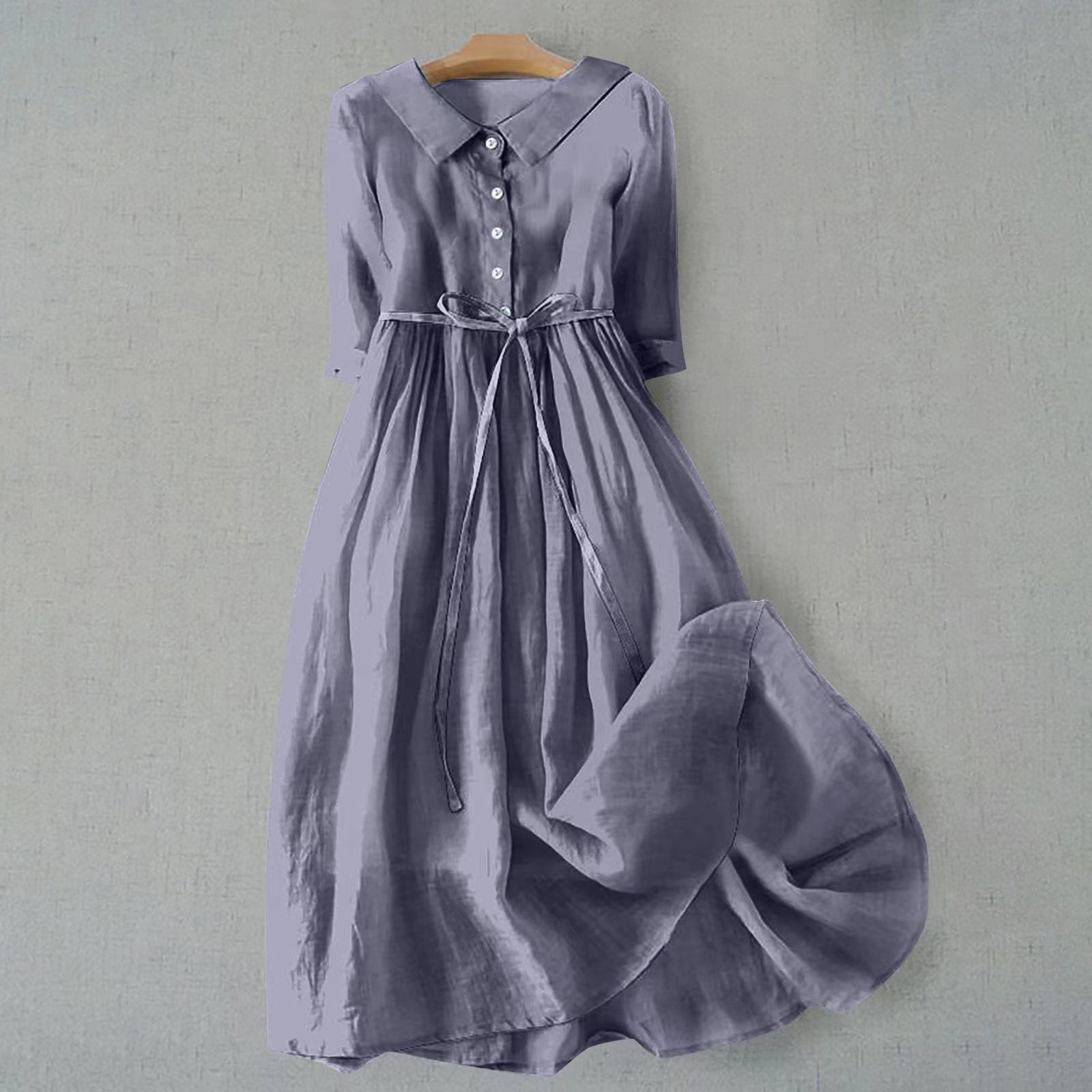 Women's French Retro Cotton And Linen Pleated Lace-up Skirt Dress