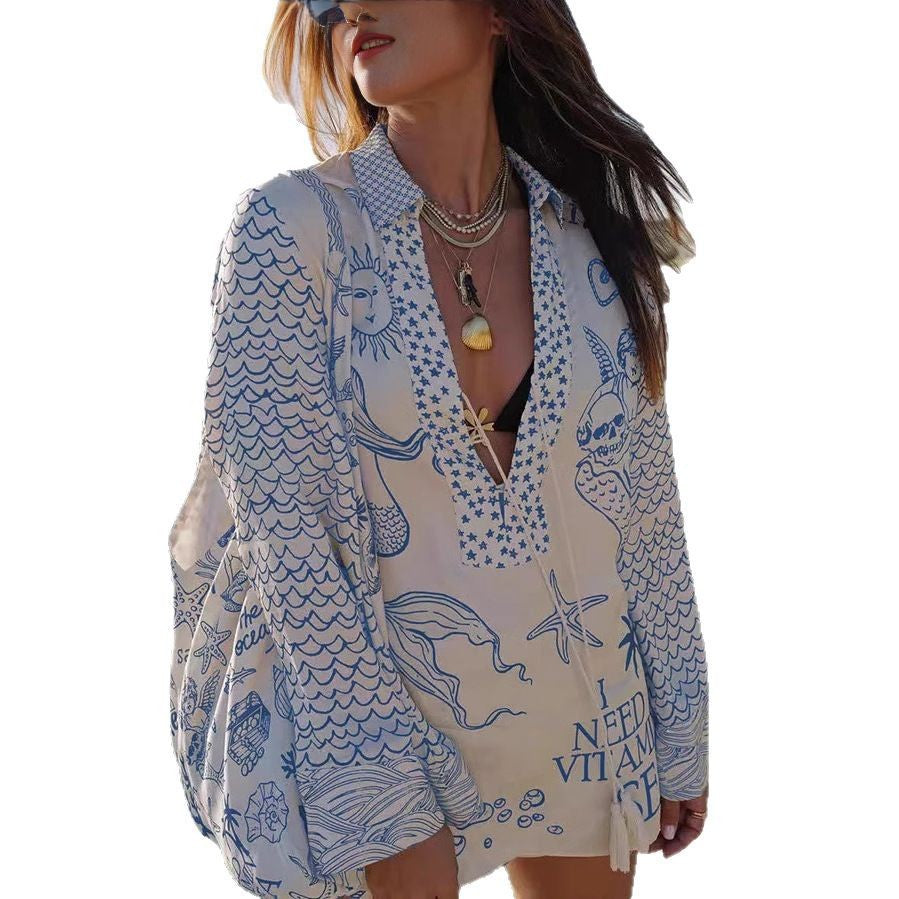 Women's Shirt Shorts Loose Printing Suit
