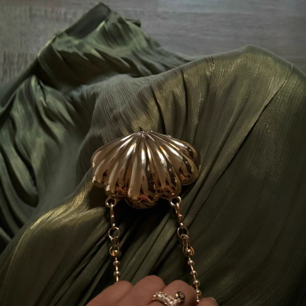 European And American Middle East Pleated Ribbon Shiny Evening Dress