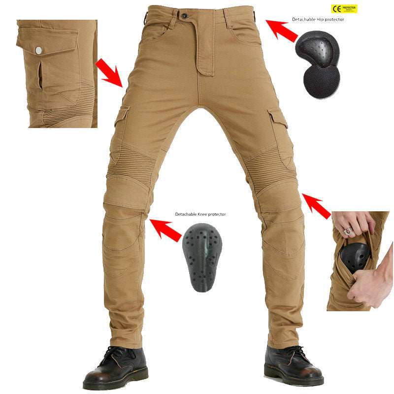 Army Green Tooling Multi-Pocket Motorcycle Stretch Anti-Fall Riding Pants