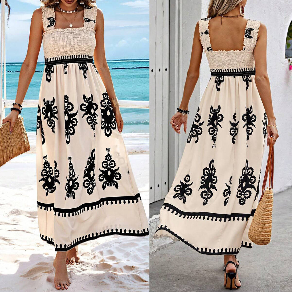 Holiday Style Printed Front Cross Mid-length Dress
