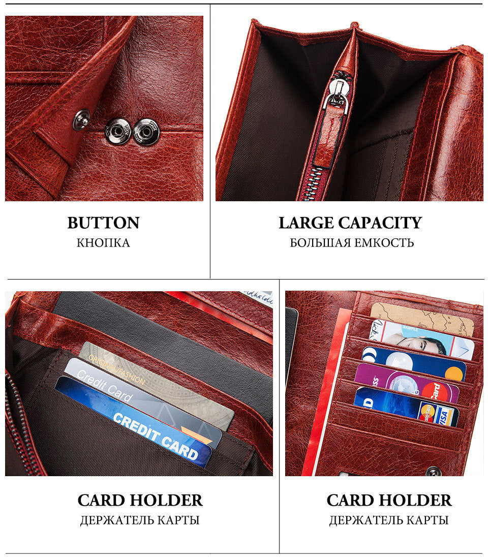 Women's leather long multi-card large capacity clutch