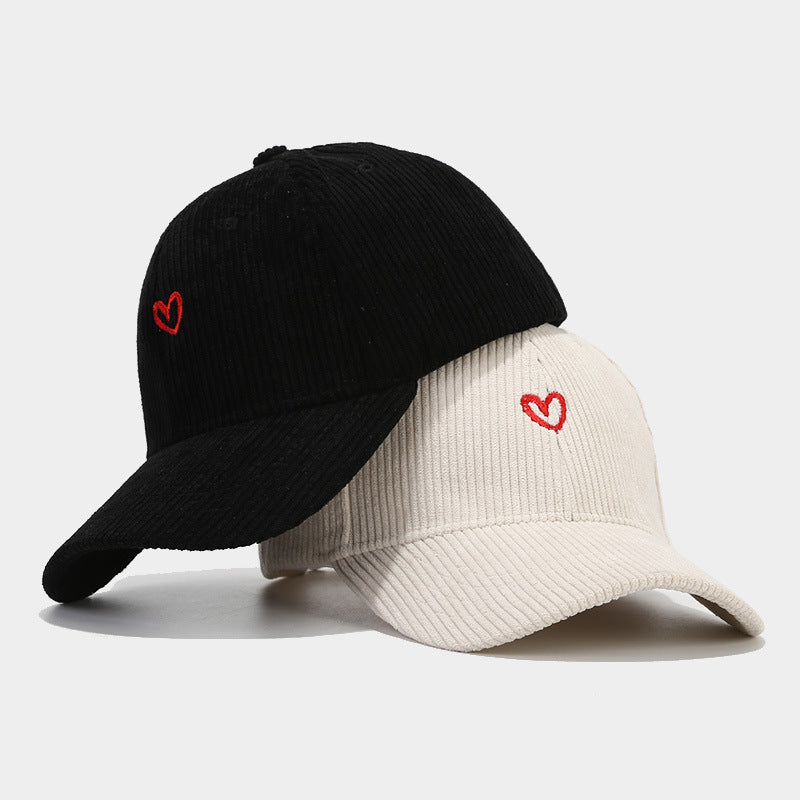 Spring And Autumn New Small Love Embroidered Corduroy Baseball Cap