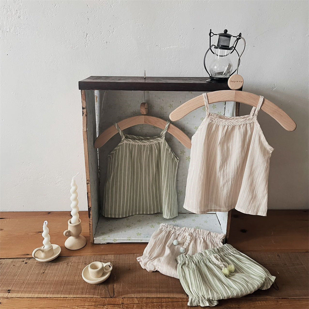 Striped Spaghetti Straps Shorts Suit Baby Girl Two-piece Suit Suit