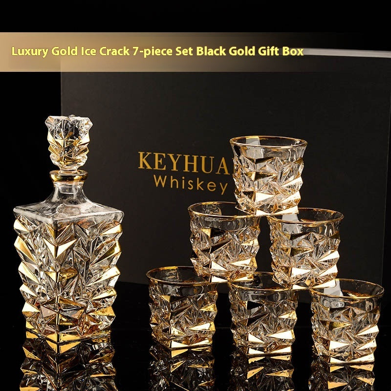 Luxury Gold Whiskey Shot Glass Wine Bottle Stainless Steel Rotating Cup Holder Gift Set Crystal Glass Wine Glass