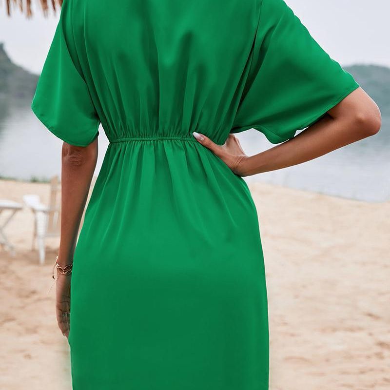 Short Sleeve V-neck Mid-length Dress