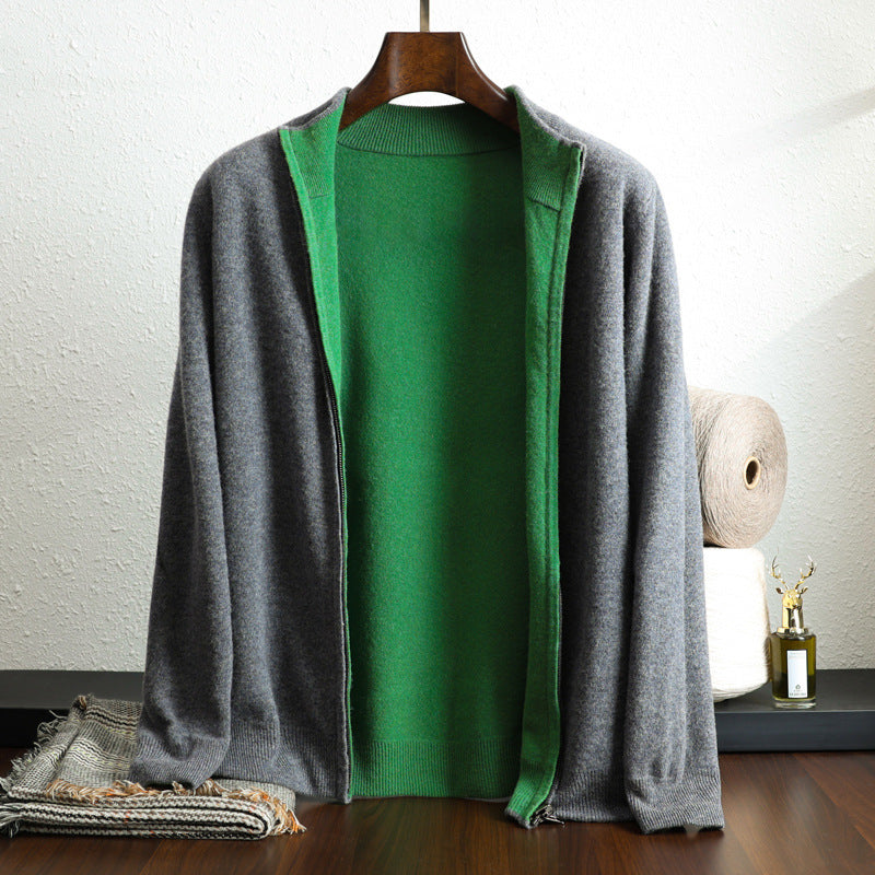 Wool Knit Cardigan Zip Long Sleeve Coat