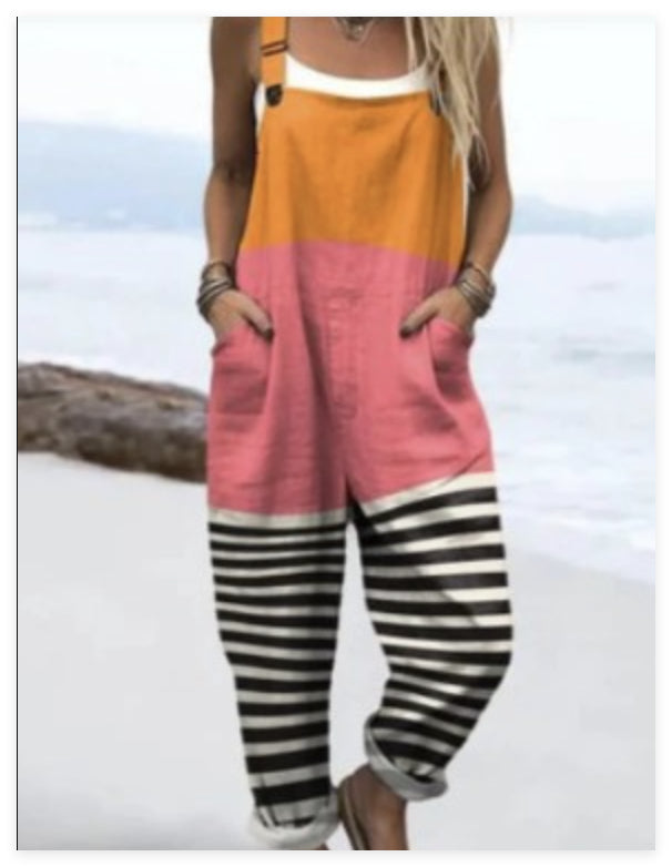 Women's Vintage Print Jumpsuit Loose Sleeveless Design Sexy