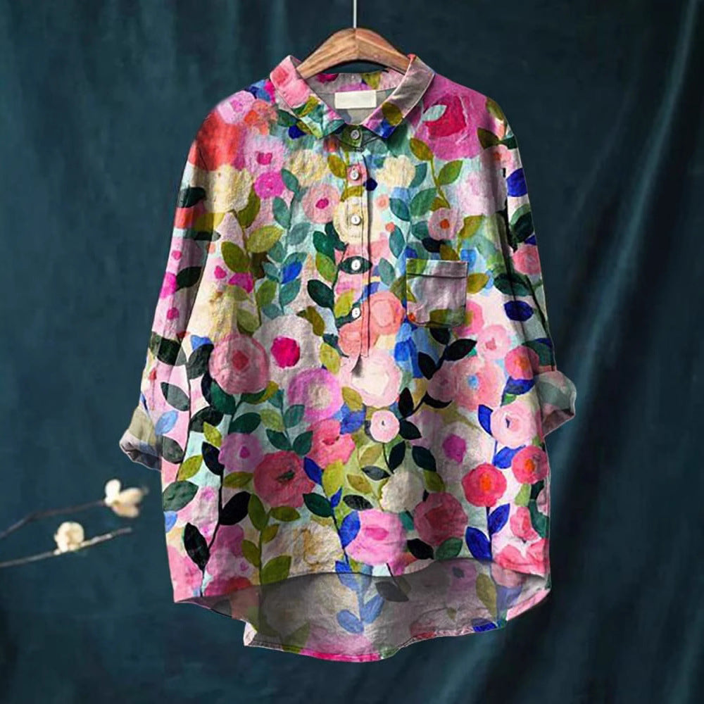 Casual Long Sleeve Shirt Animal Print Hawaiian Long Sleeve Blouse