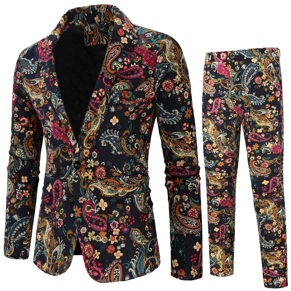 Autumn And Winter New Men's Leisure Suit Floral Print Suit