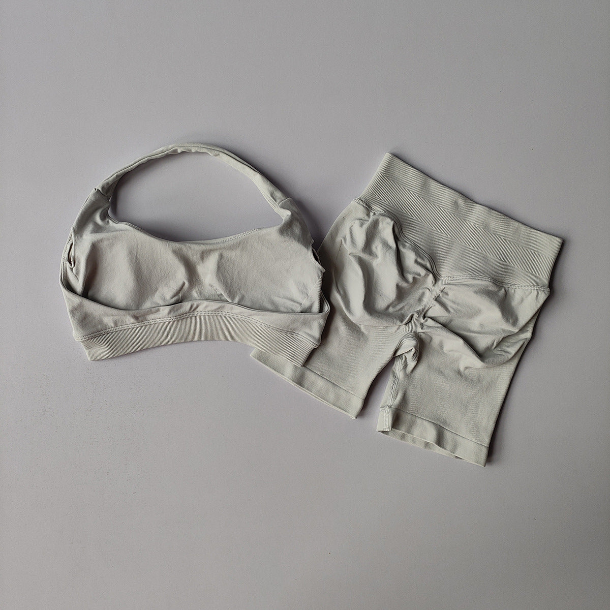 Halter Backless Bra High Waist Peach Sports Shorts Suit