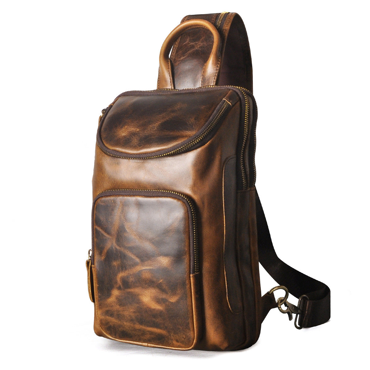 Top Layer Crazy Horse Skin Cowhide Men's Retro Chest Bag