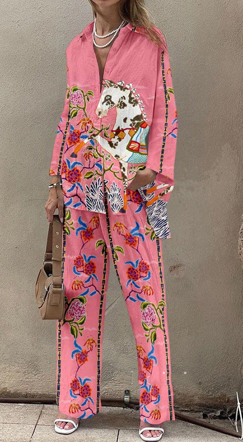 Women's Casual 3D Digital Printing Fashion Shirt And Trousers